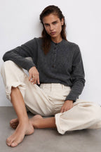 Bicycle Collar Button Textured Blouse | Dark Grey - Soréa