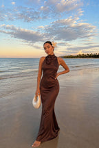 Cover Neck Satin Maxi Dress - Soréa