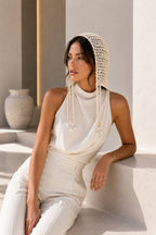 Fringed Pearl Knitted Cap | Ivory - Soréa