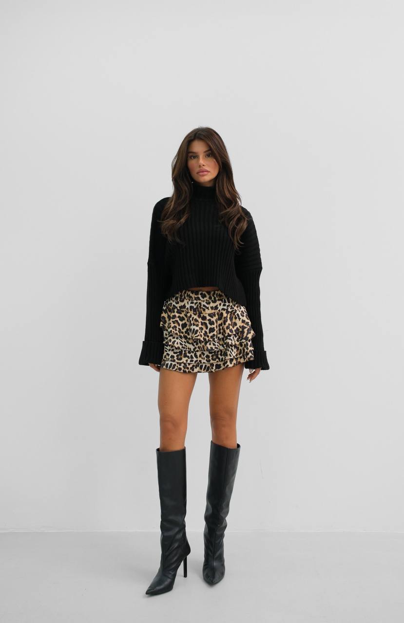 Leopard Patterned Ruffle Short Skirt - Soréa