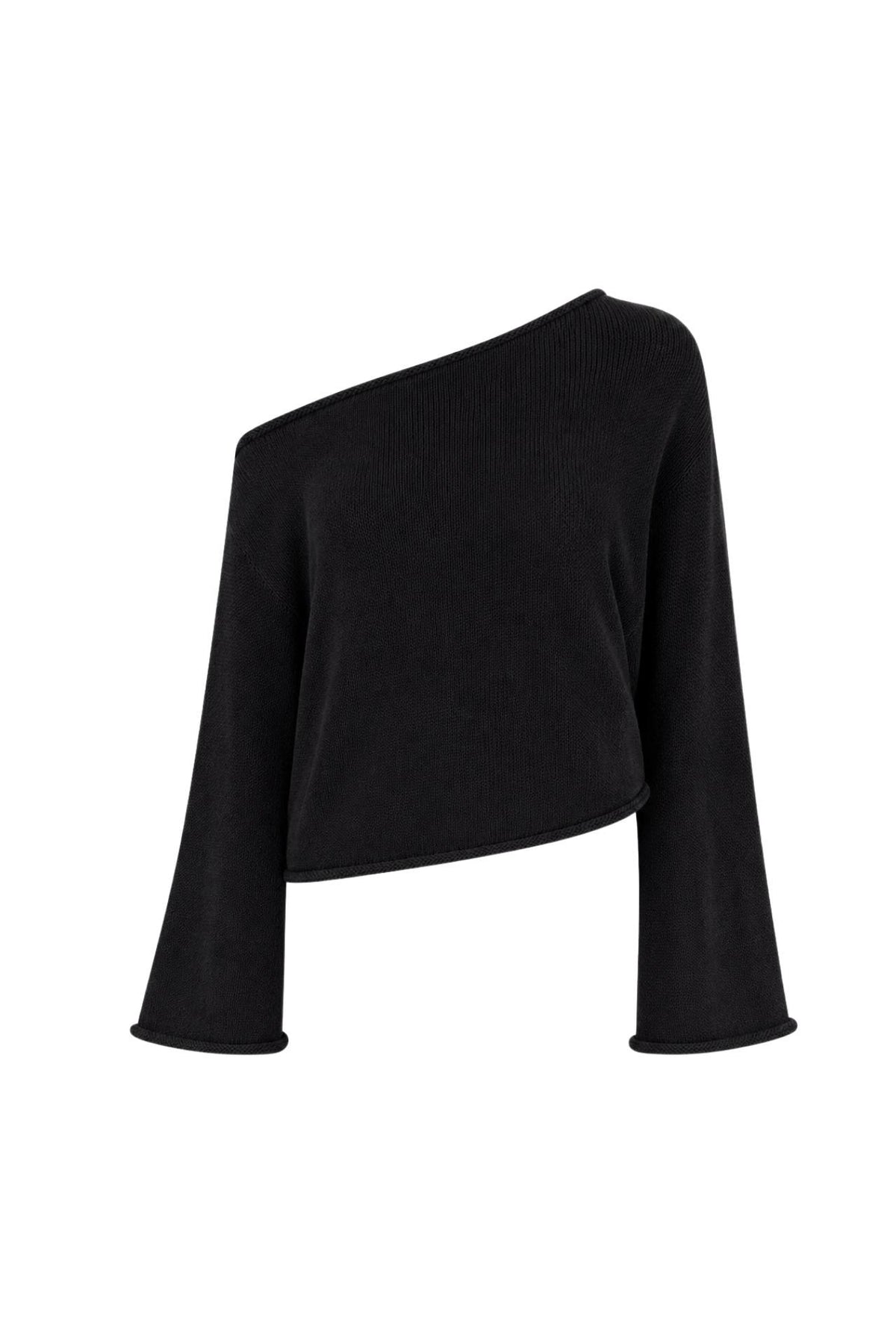 Low Shoulder Slim Knitwear Blouse | Black - Soréa