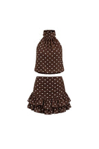 Necklace Backless Polka Dot Blouse & Mini Skirt Set | Brown - Soréa