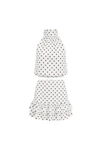 Necklace Backless Polka Dot Blouse & Mini Skirt Set | White - Soréa