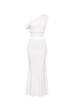 One-Shoulder Fitted Blouse & Gathered Maxi Skirt Set | Ivory - Soréa