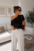 Off Shoulder Guipure Blouse | Black