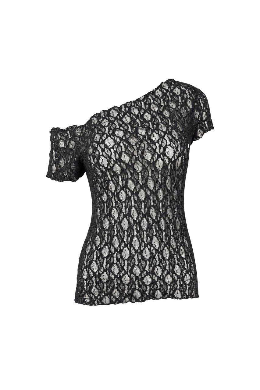 Off Shoulder Guipure Blouse | Black