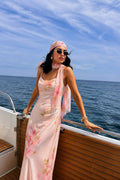 Scarf Printed Maxi Tulle Dress | Light Pink