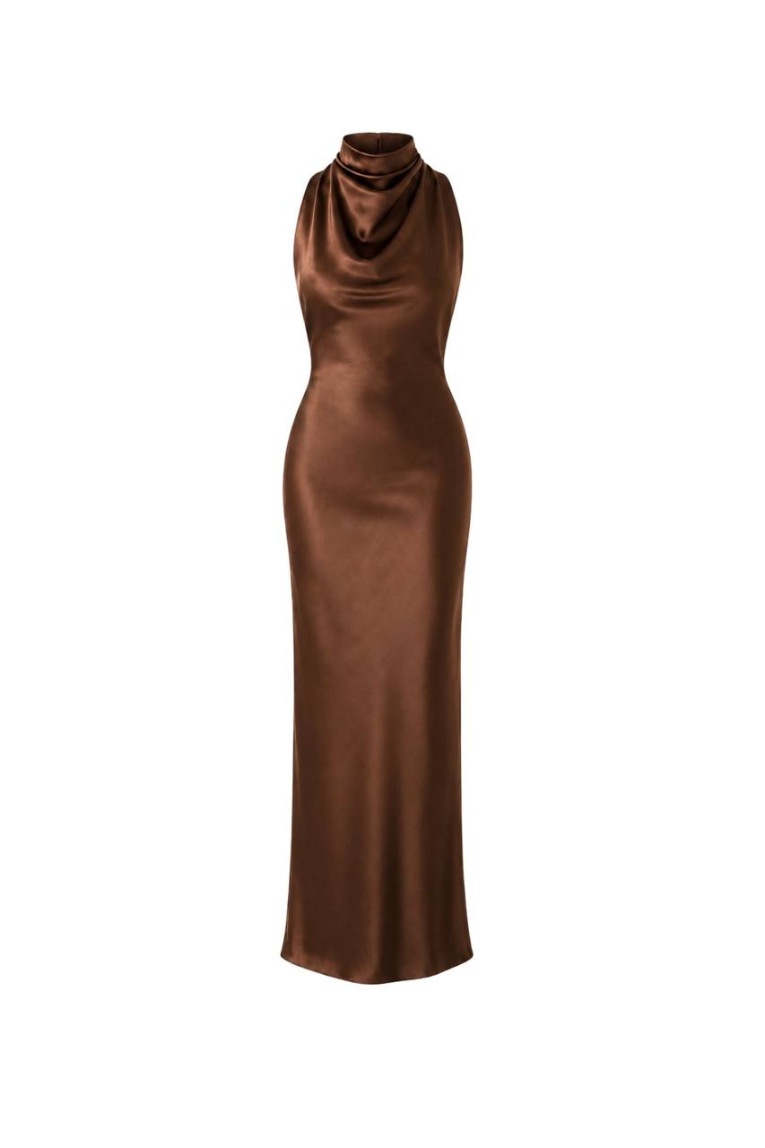 Cover Neck Satin Maxi Dress