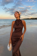 Cover Neck Satin Maxi Dress
