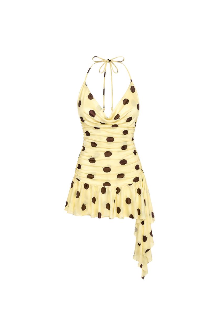 V-Neck Polka Dot Mini Dress | Yellow