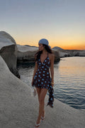 V-Neck Polka Dot Mini Dress | Brown