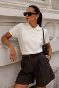 Polo Collar Blouse with Gold Buttons | Ivory