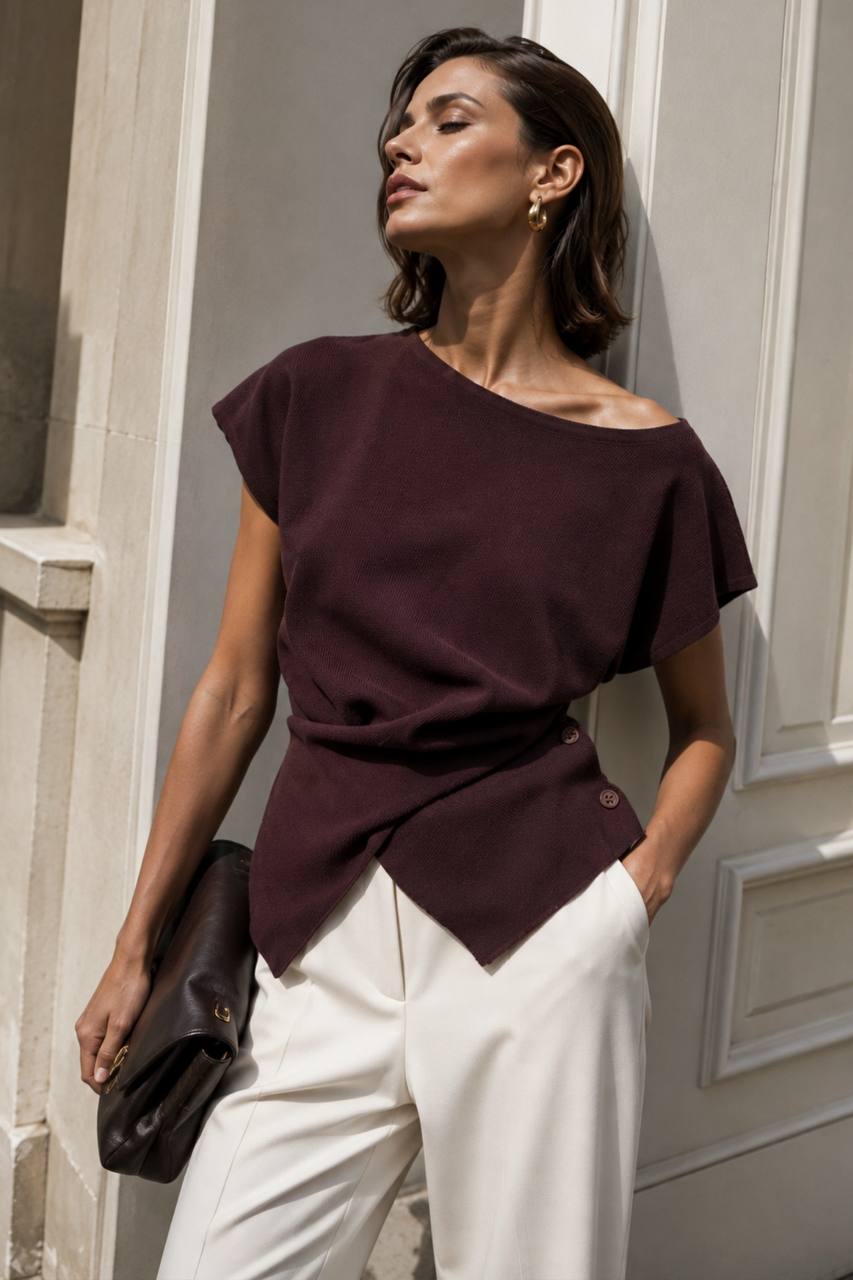 Button Wrap Knit Blouse | Mauve