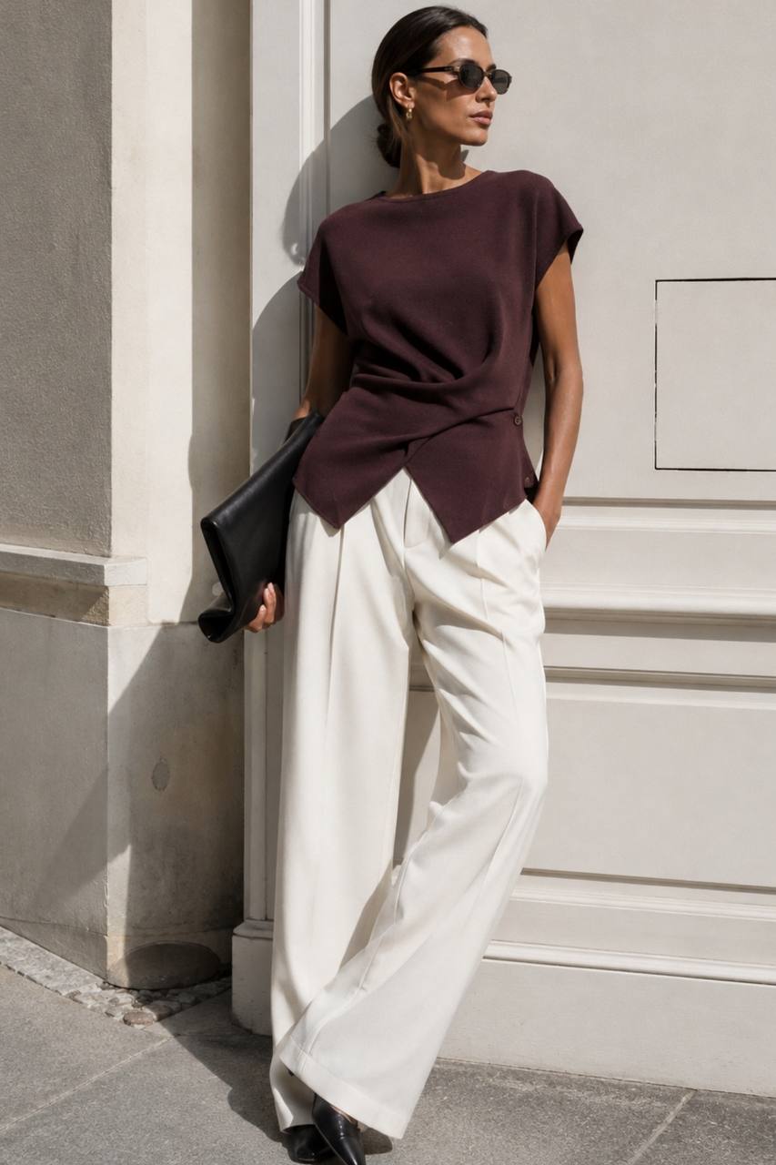 Button Wrap Knit Blouse | Mauve
