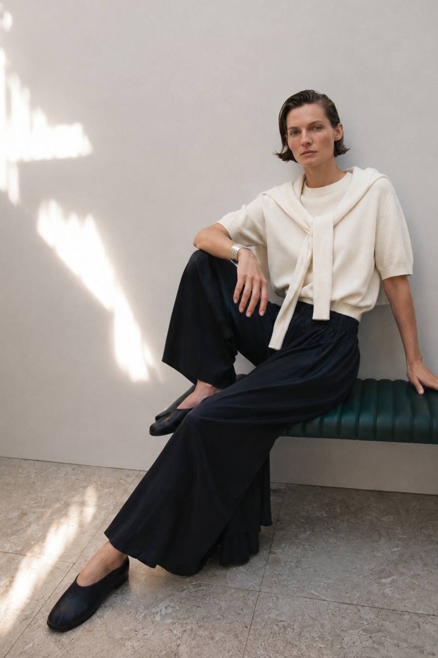 Shawl Collar Crew Neck Textured Blouse | White