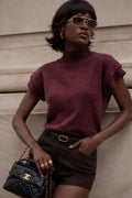 Turtleneck Textured Blouse with Sleeve Detail | Burgundy