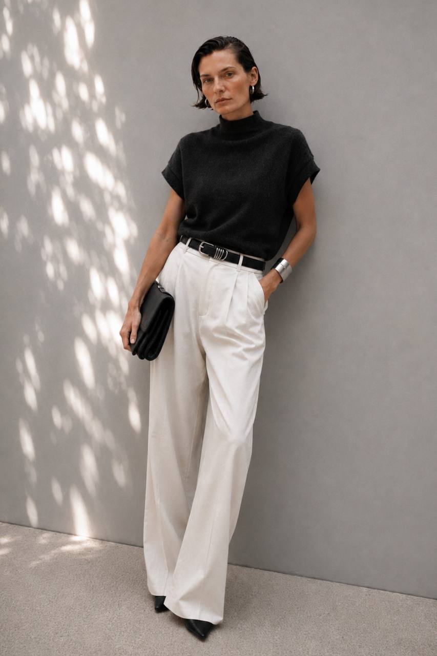Turtleneck Textured Blouse with Sleeve Detail | Black
