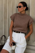 Turtleneck Textured Blouse with Sleeve Detail | Brown