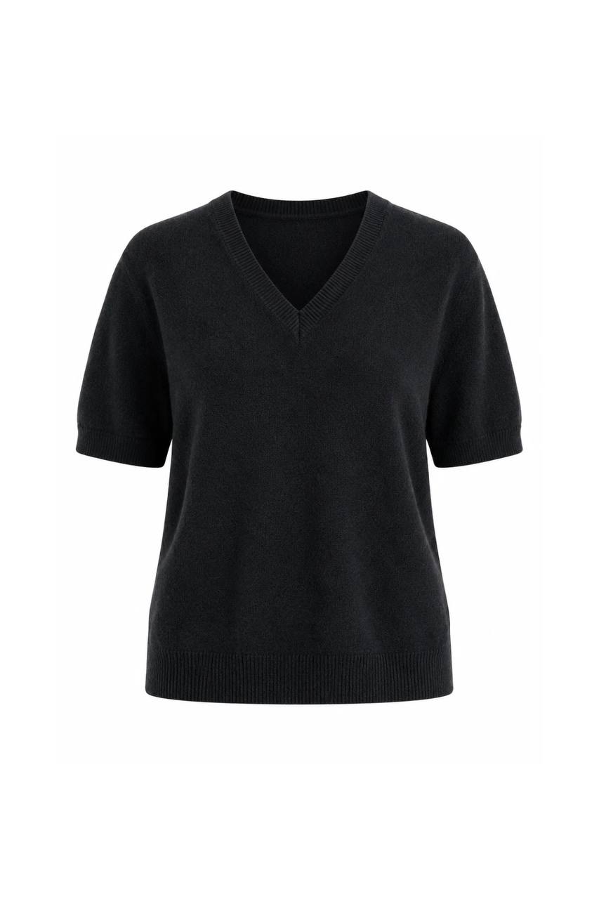 V-Neck Short-Sleeve Textured Blouse | Black