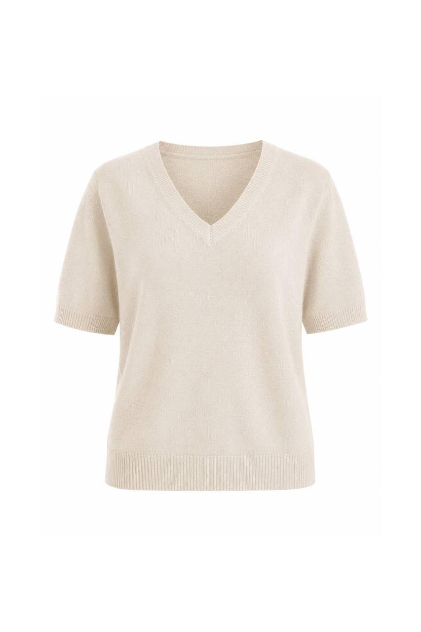 V-Neck Short-Sleeve Textured Blouse | Beige