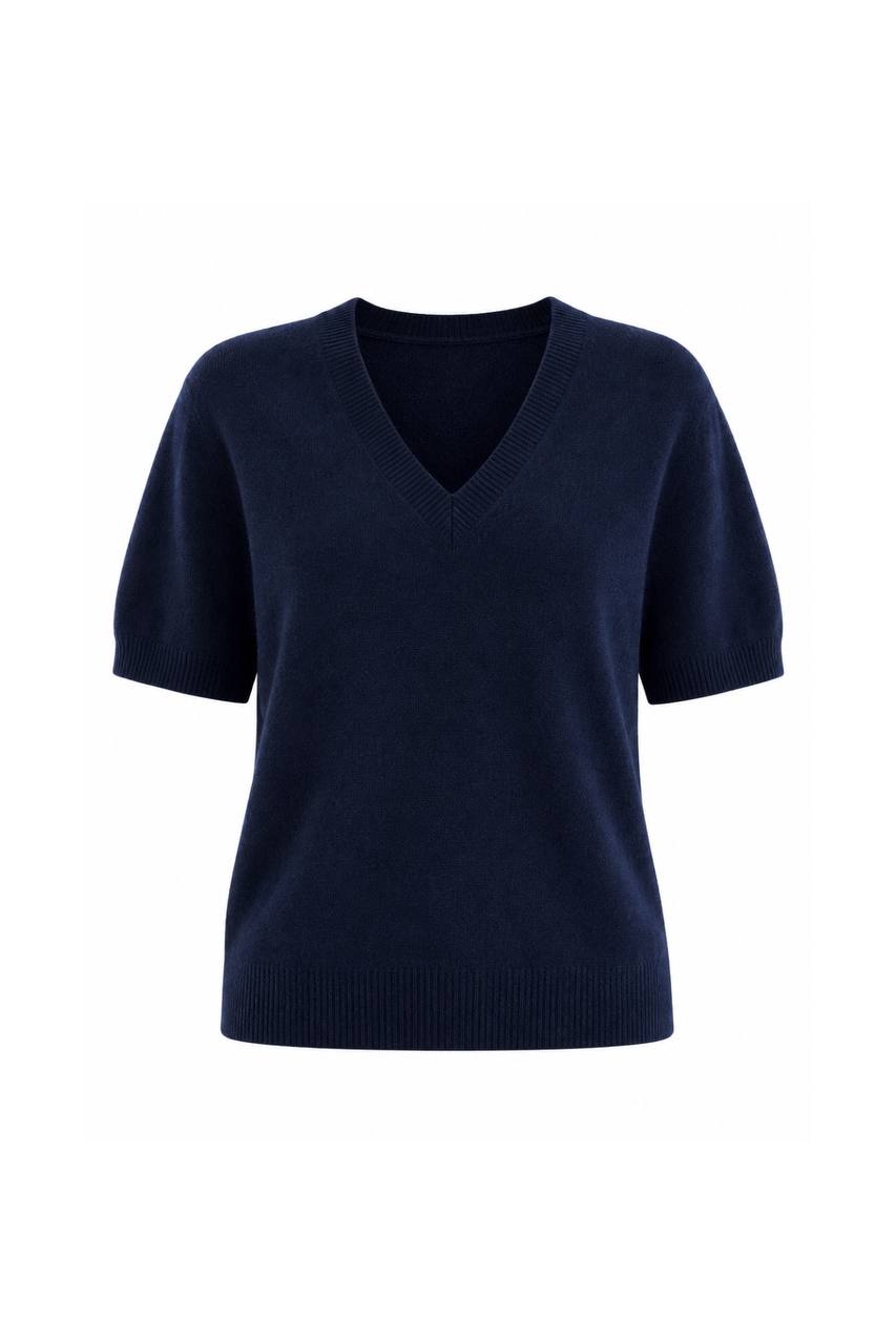 V-Neck Short-Sleeve Textured Blouse | Navy