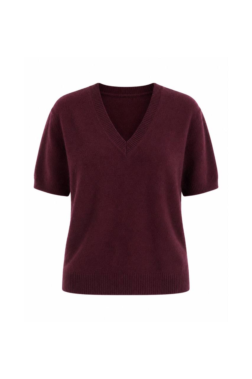 V-Neck Short-Sleeve Textured Blouse | Burgundy