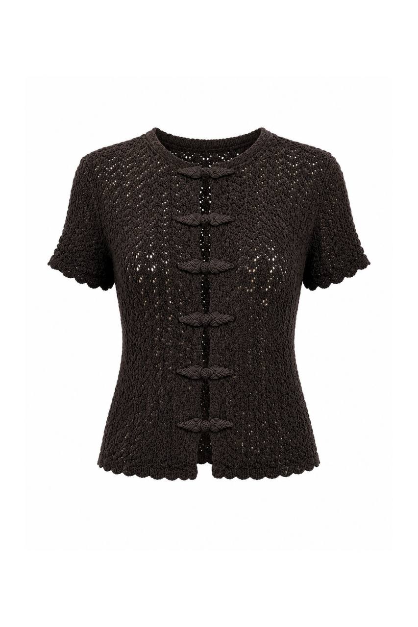 Knitted Pattern Knit Blouse with Accessory Detail