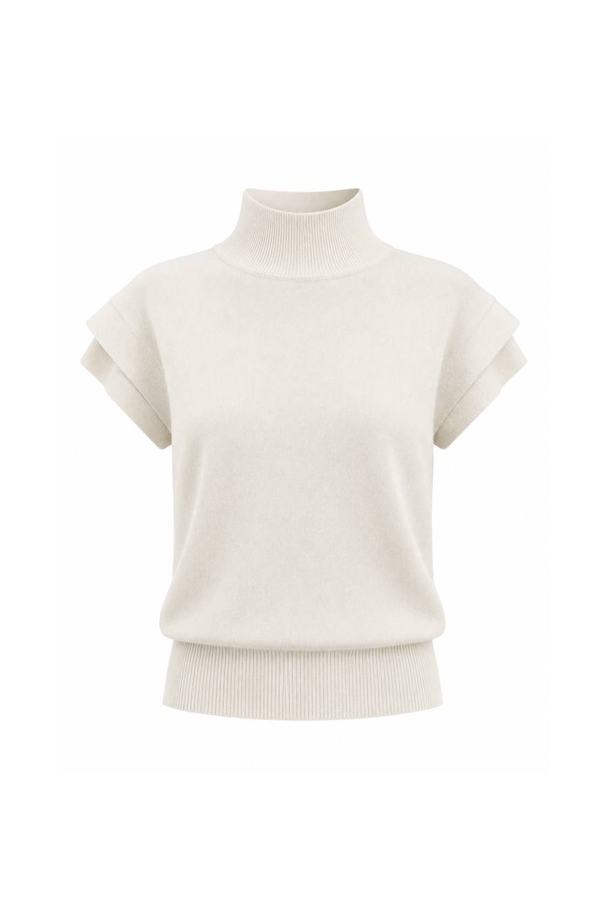 Turtleneck Textured Blouse with Sleeve Detail | White
