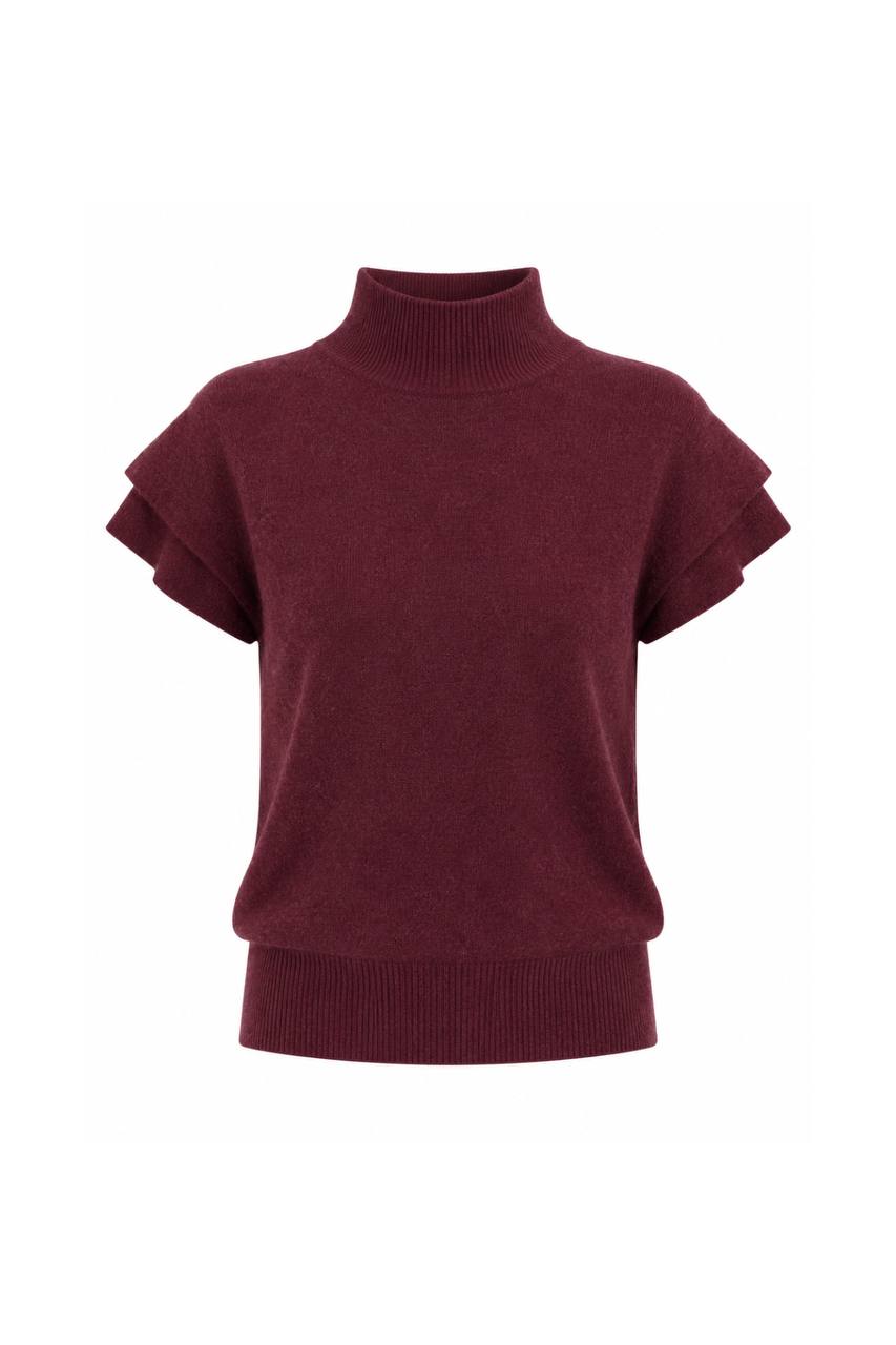 Turtleneck Textured Blouse with Sleeve Detail | Burgundy
