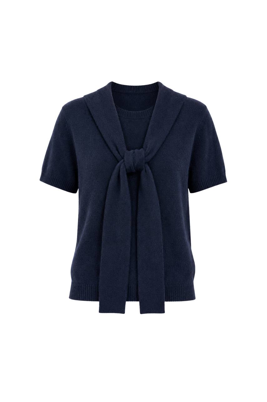 Shawl Collar Crew Neck Textured Blouse | Navy