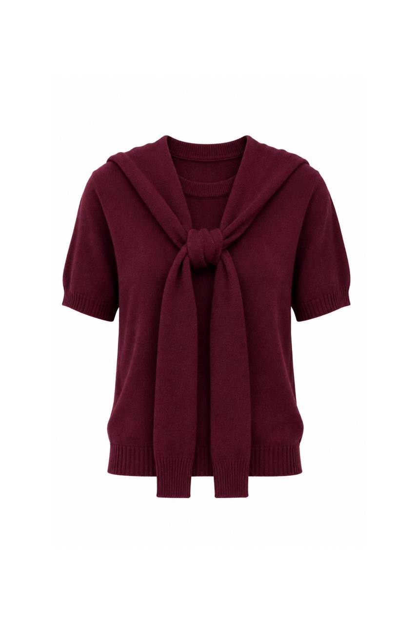 Shawl Collar Crew Neck Textured Blouse | Burgundy