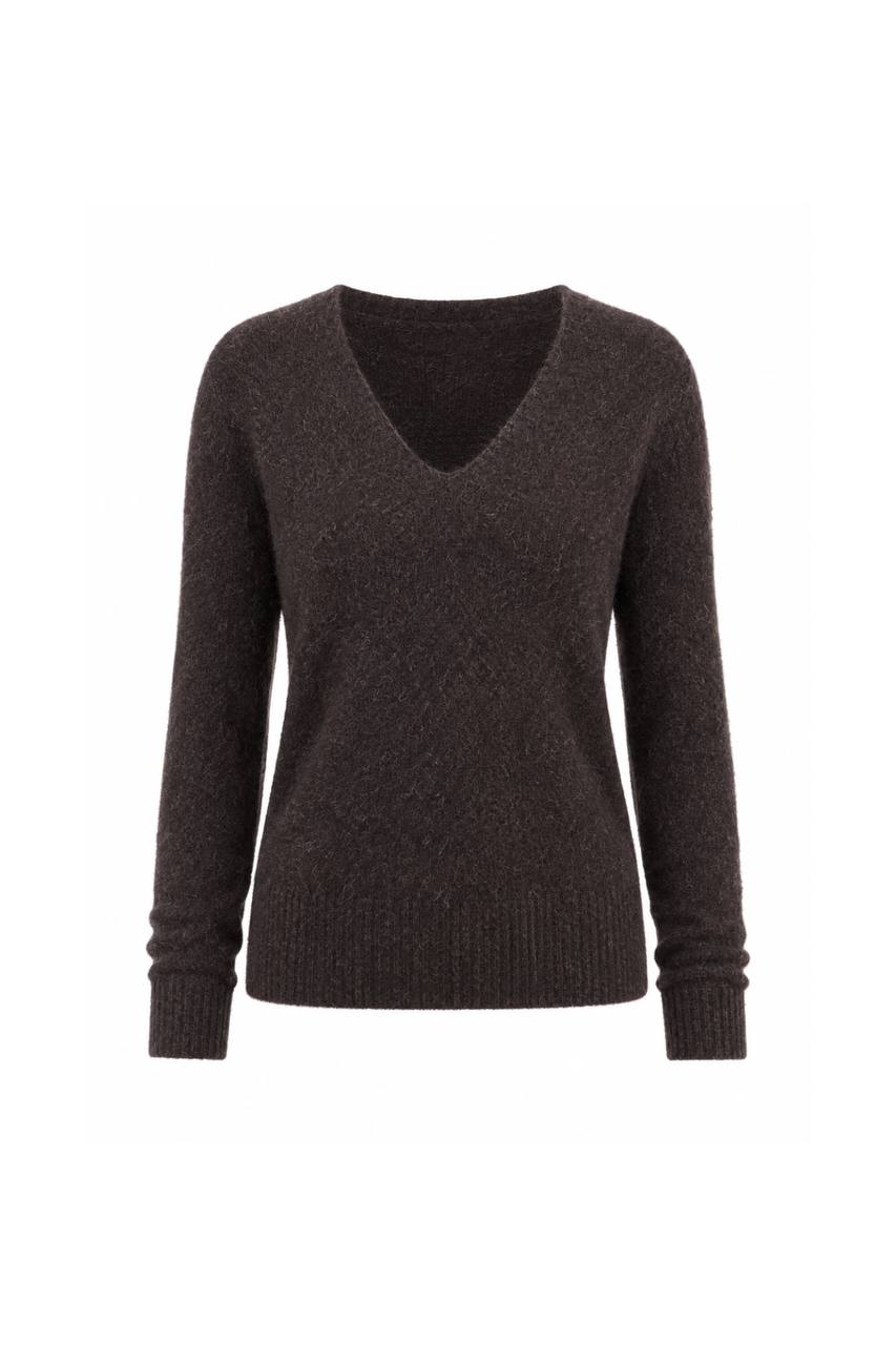 V-Neck Long Sleeve Textured Blouse | Dark Brown