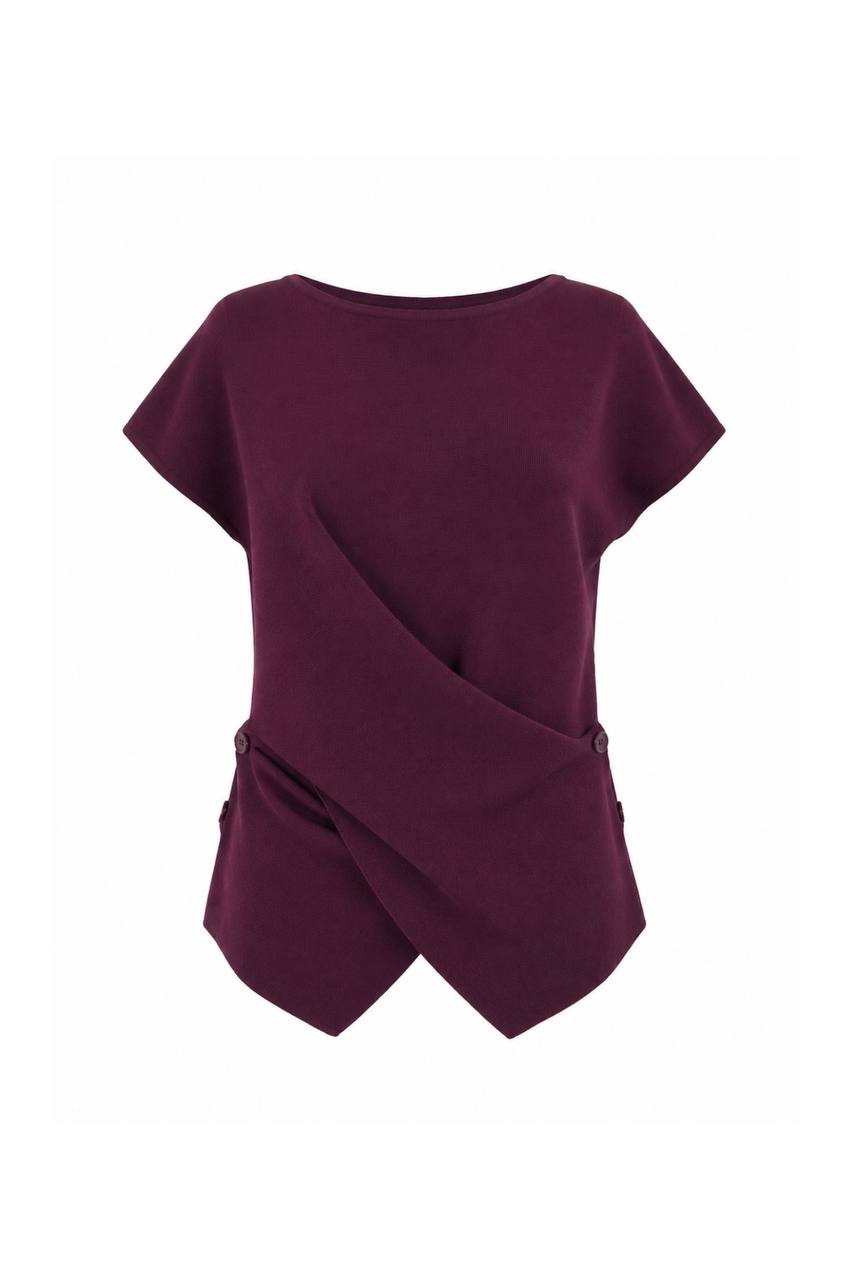 Button Wrap Knit Blouse | Burgundy