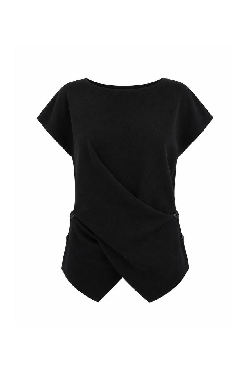 Button Wrap Knit Blouse | Black