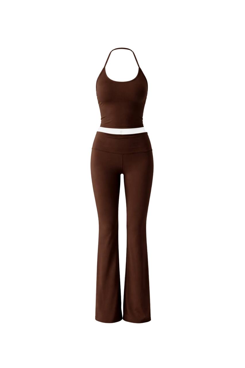 Strappy Blouse & Wide Leg Trousers Set | Dark Brown