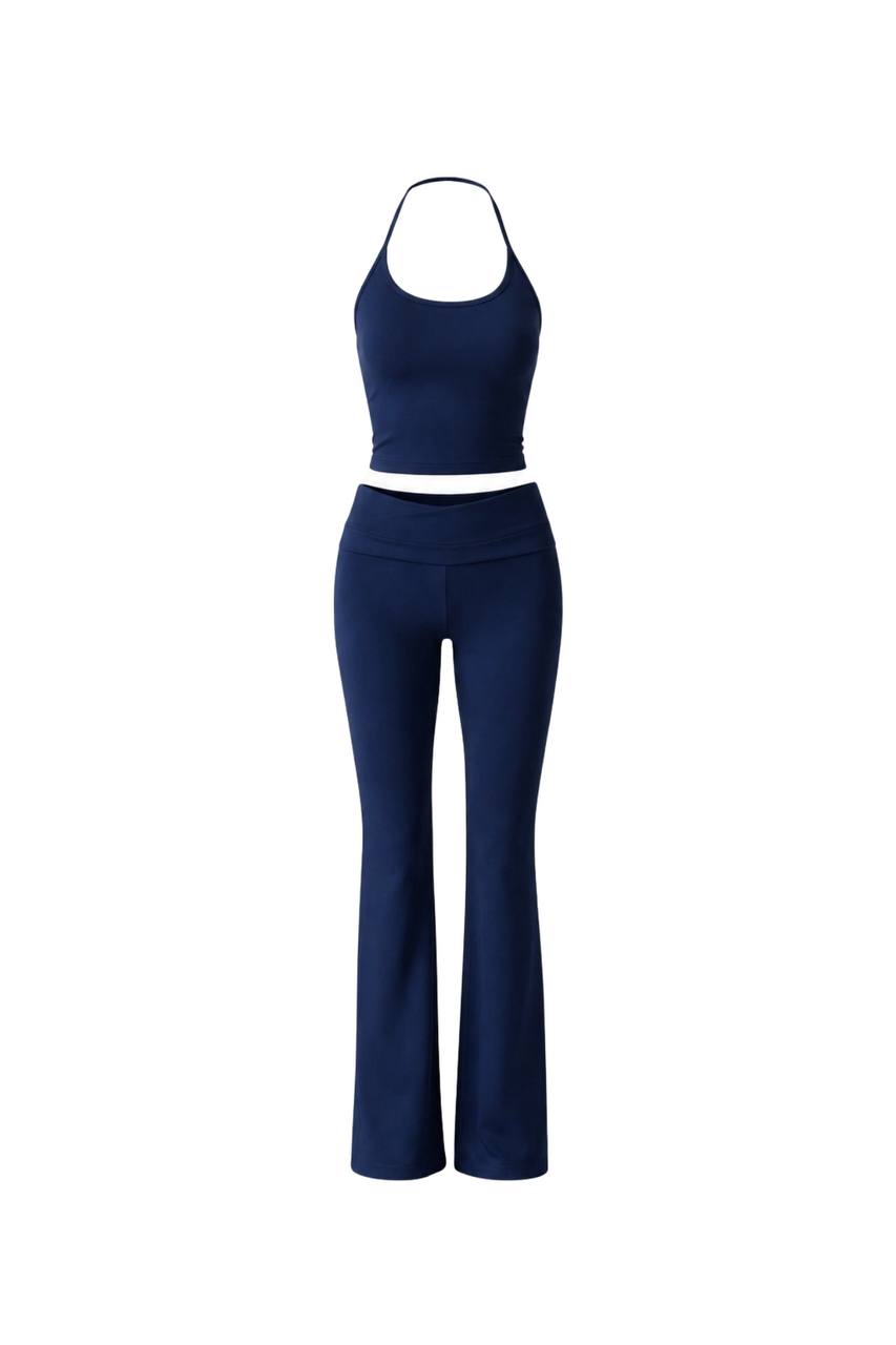 Strappy Blouse & Wide Leg Trousers Set | Navy Blue