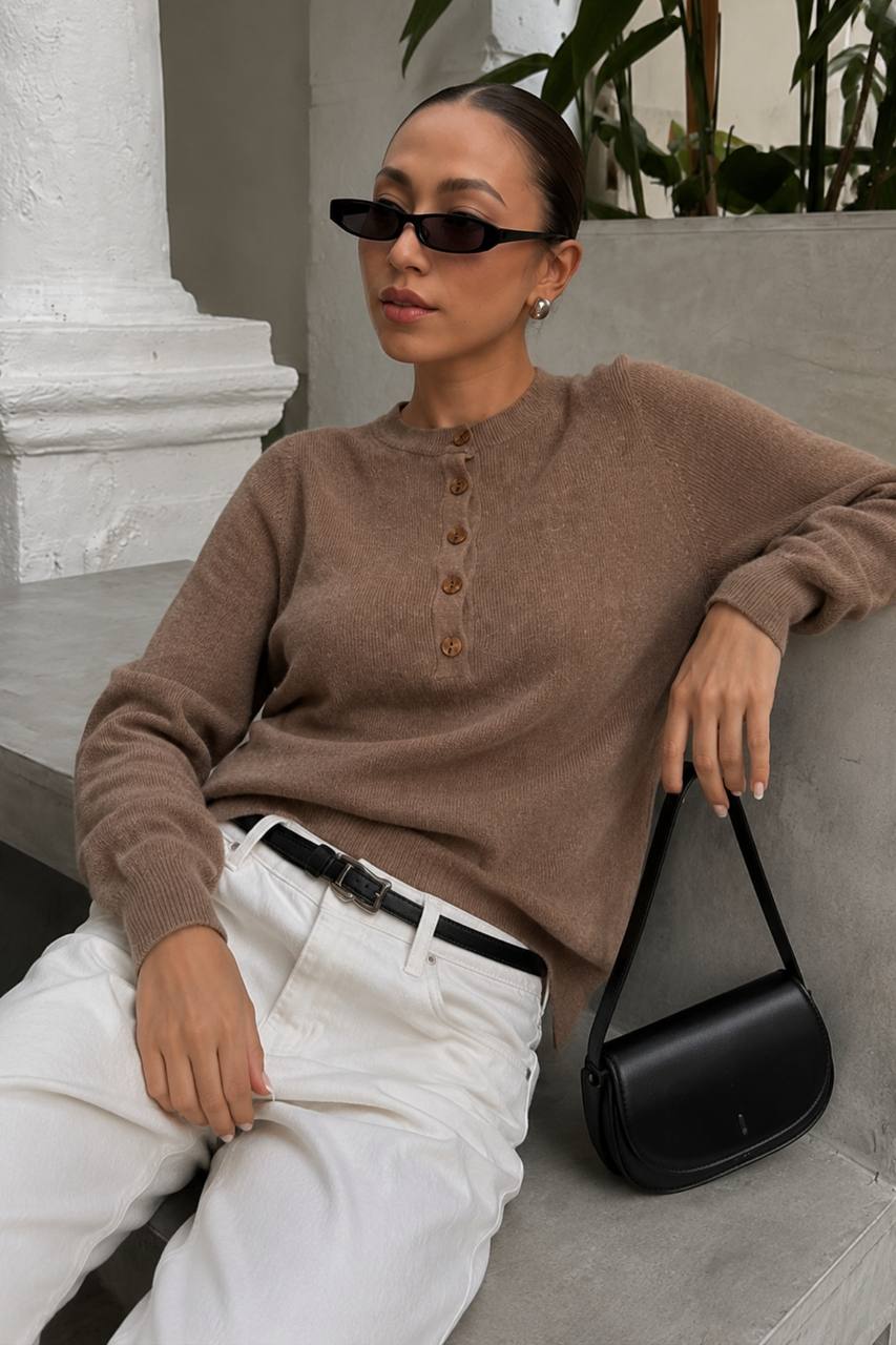 Bicycle Collar Button Textured Blouse | Brown