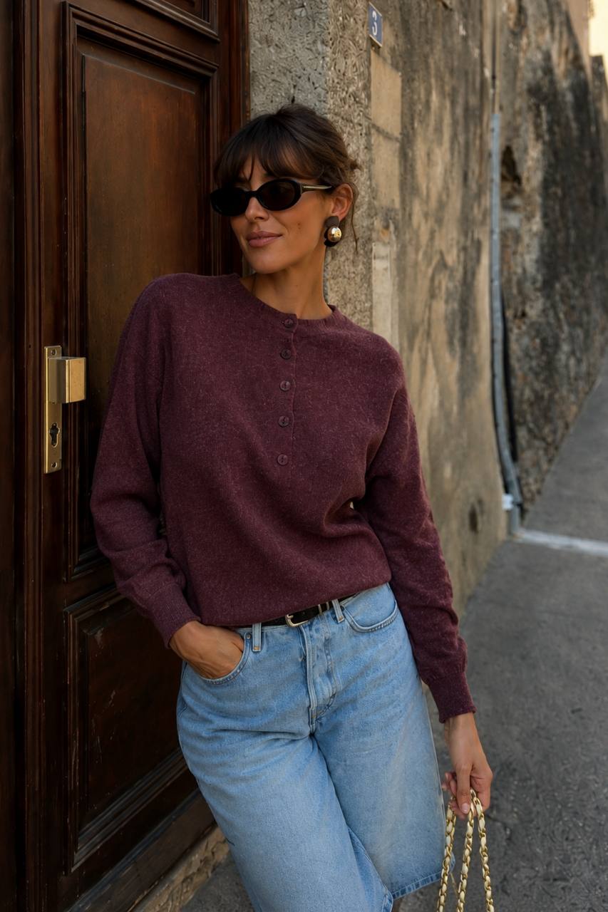 Bicycle Collar Button Textured Blouse | Burgundy