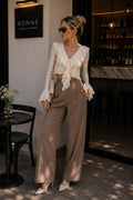 Ruffle Flared Sleeve Guipure Blouse