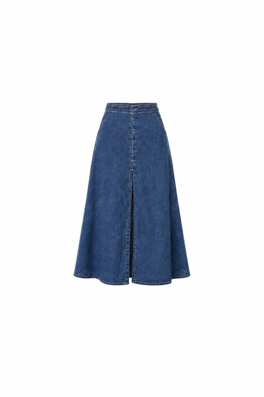 Stitch Slit Maxi Denim Skirt | Navy