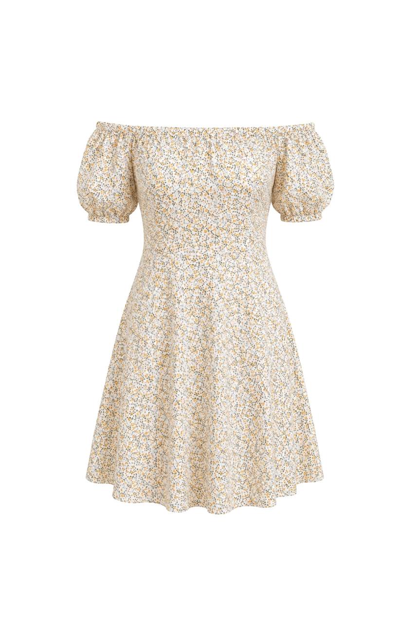 Off-Shoulder Patterned Mini Dress | Beige