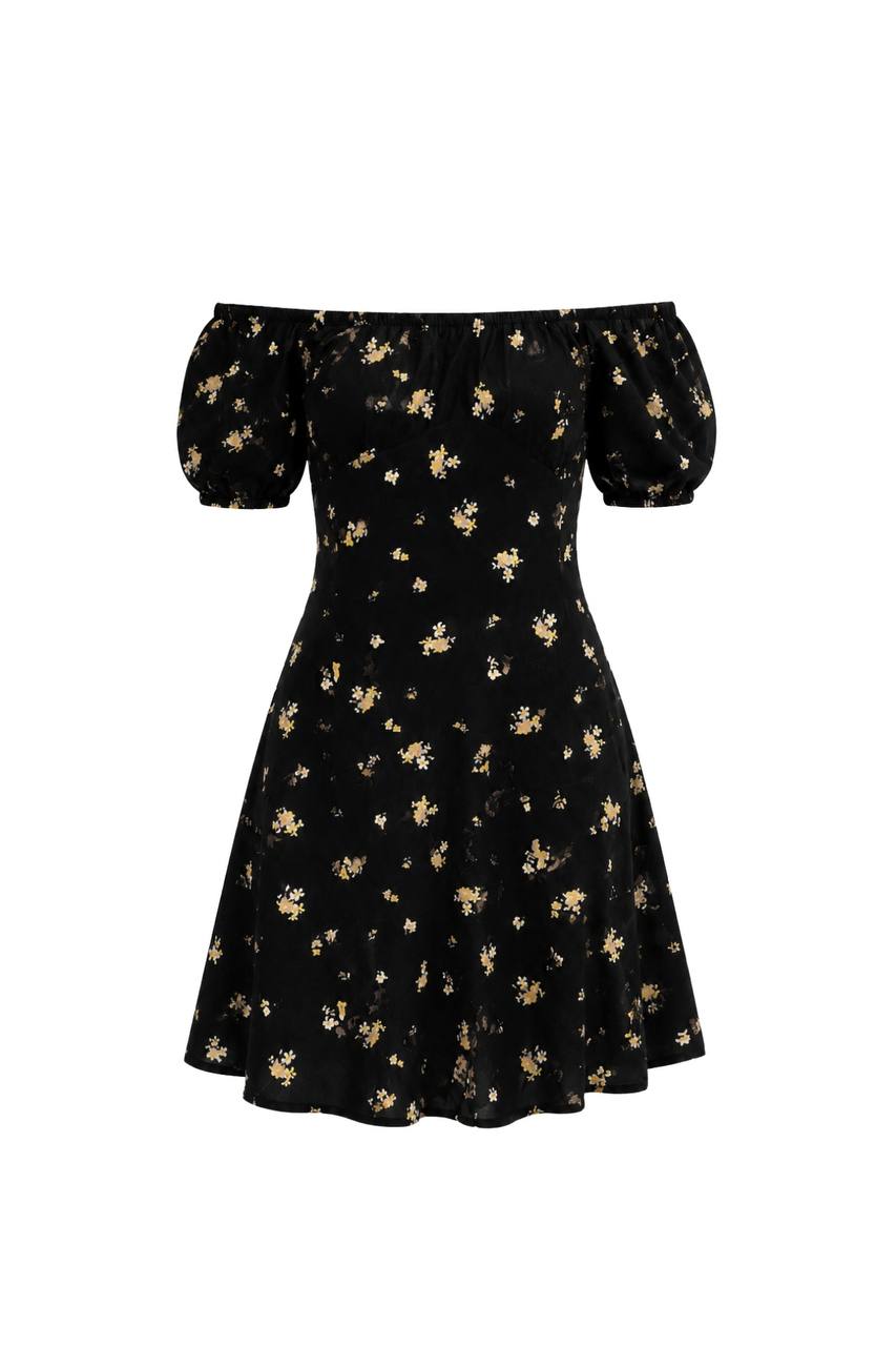 Off-Shoulder Patterned Mini Dress | Black