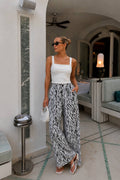 Patterned High-Waisted Palazzo Satin Trousers | Black/White