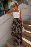 Patterned High-Waisted Palazzo Satin Trousers | Leopard Print