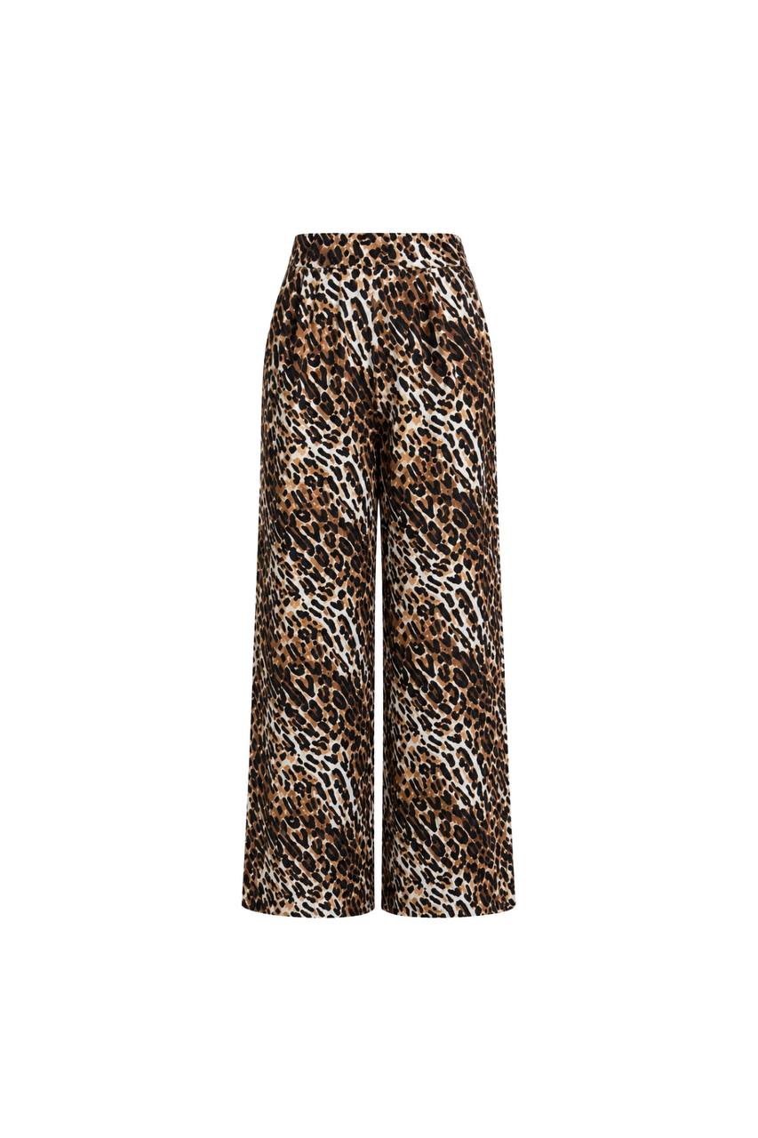 Patterned High-Waisted Palazzo Satin Trousers | Leopard Print