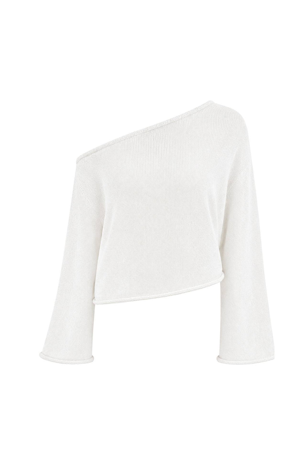 Low Shoulder Slim Knitwear Blouse