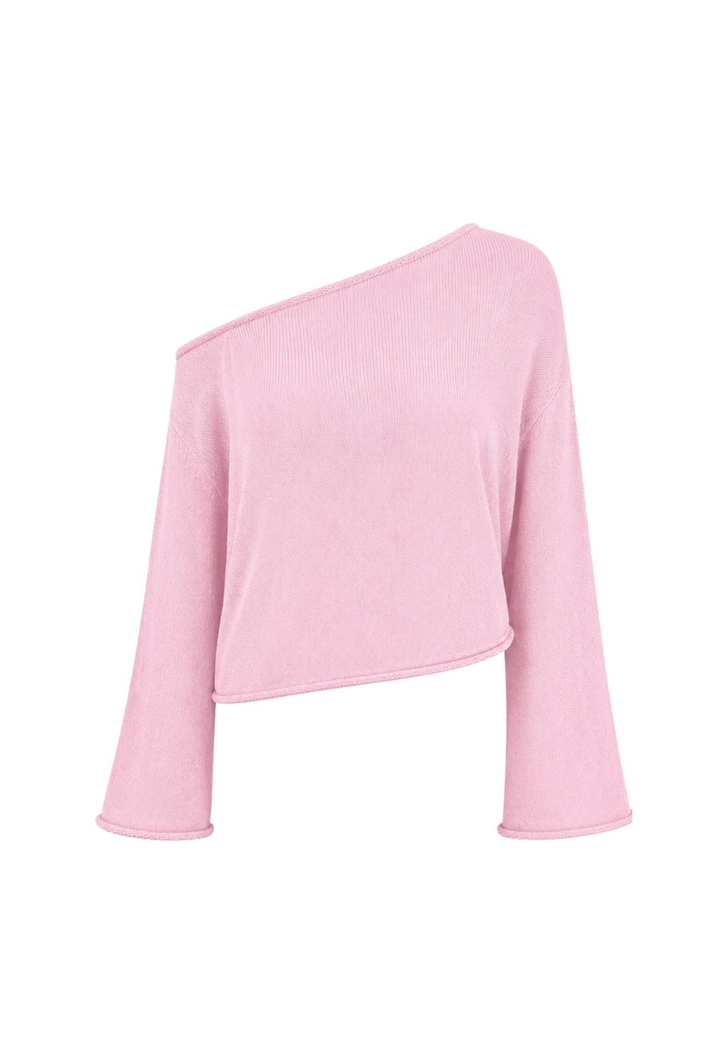 Low Shoulder Slim Knitwear Blouse | Pink