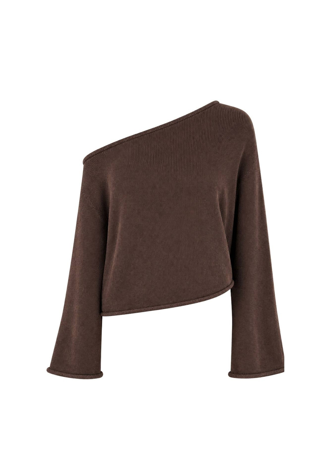 Low Shoulder Slim Knitwear Blouse | Brown