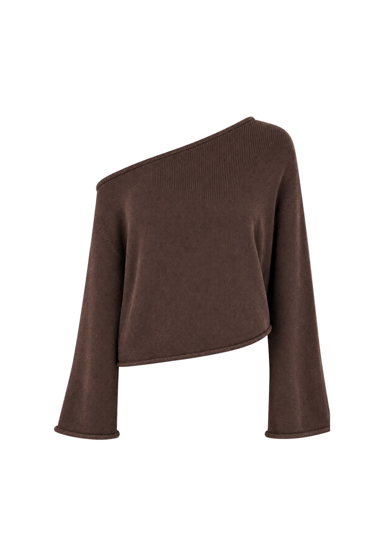 Low Shoulder Slim Knitwear Blouse | Brown