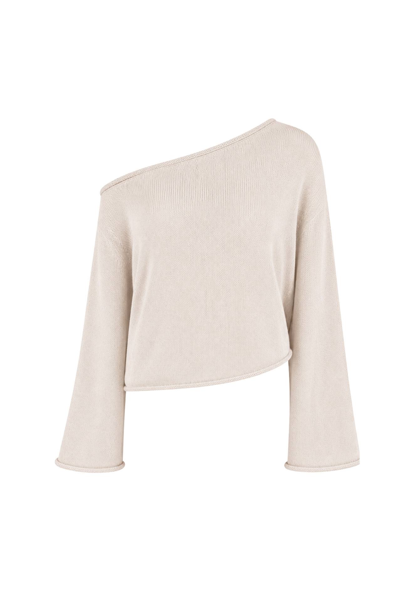 Low Shoulder Slim Knitwear Blouse | Beige